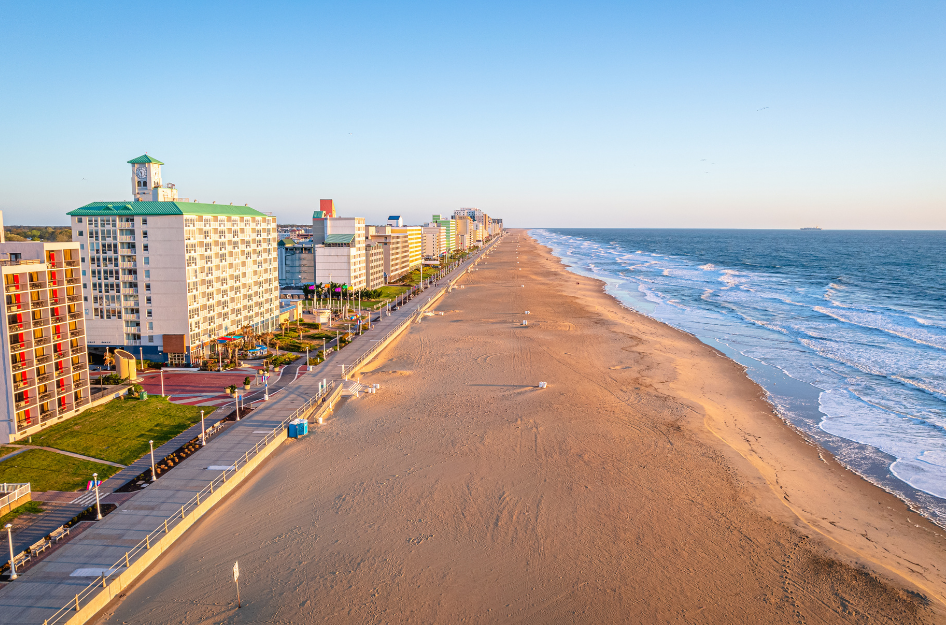 High rise apartments and condos along one of the best neighborhoods in Virginia Beach, VA, on the water.