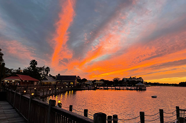 A lake within the Villages community in central Florida at sunset