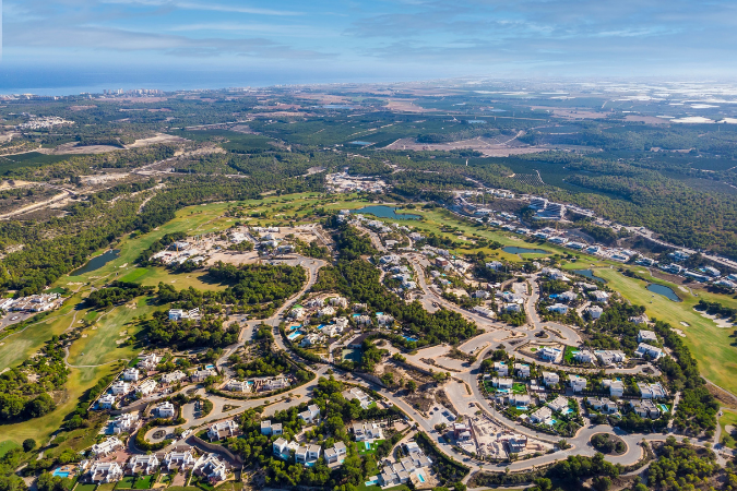 An aerial view of one of the best Irving, TX neighborhoods, Las Colinas.