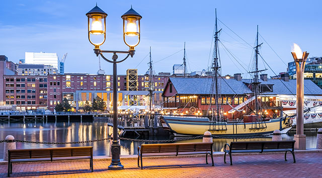 A shot of the harbor in Boston