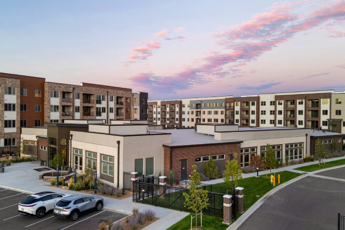 Rooftop view of Flats on the A — a large apartment community in Aurora, CO