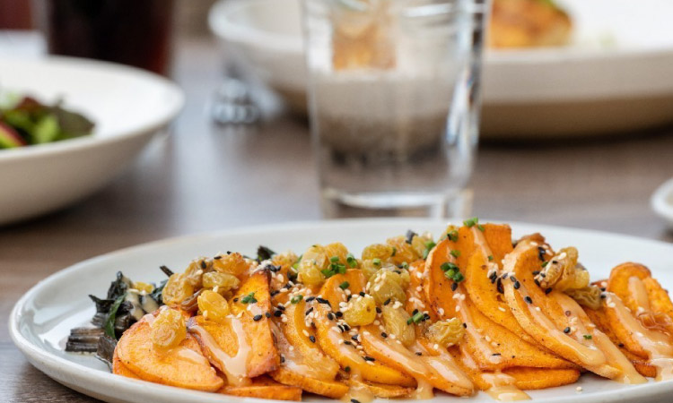 A delicious-looking roasted sweet potato appetizer from Waterman Grille in Providence, Rhode Island.