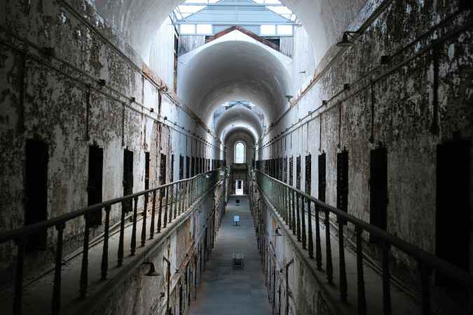 a corridor view of Eastern State Penitentiary. 