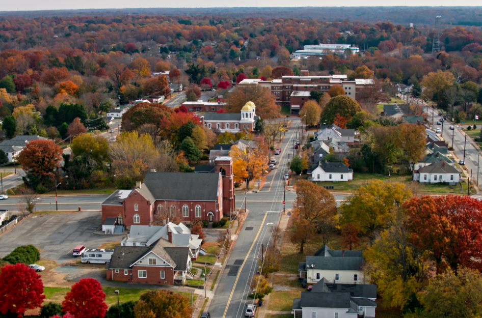 An aerial view of a neighborhood that is familiar if you are living in Winston-Salem, NC.