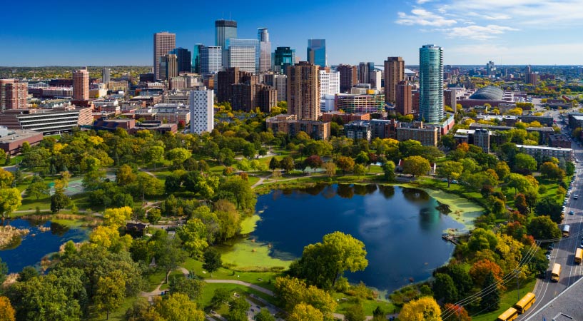 Loring Park with Downtown Minneapolis in the background