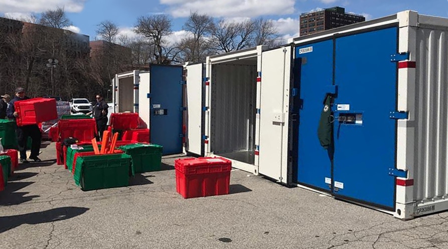 A rendering of how shipping containers can be used for tailgating