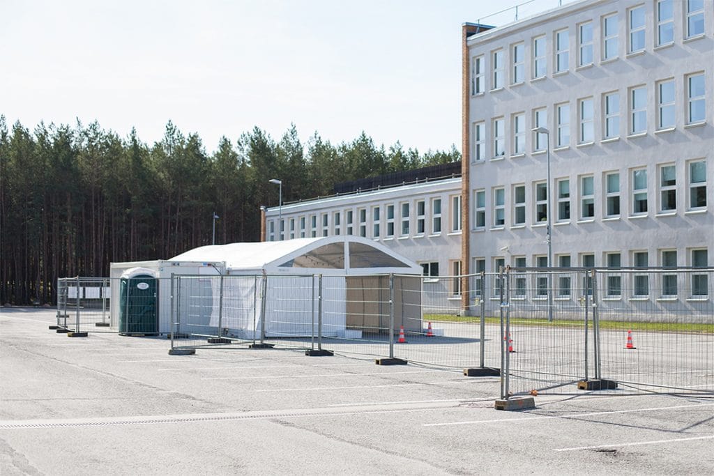 An outdoor site being used in part of a vaccine distribution plan