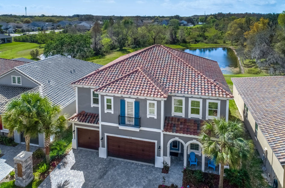 Aerial view of a luxury home in Tampa's Westchase neighborhood