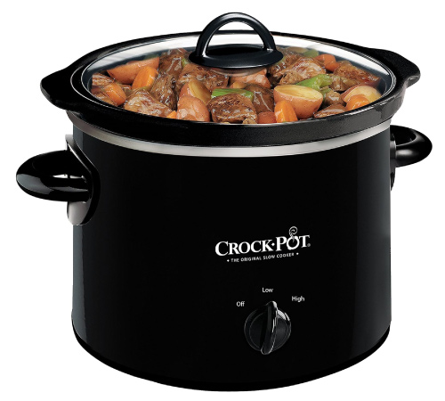 A stylish Crock-Pot filled with colorful food