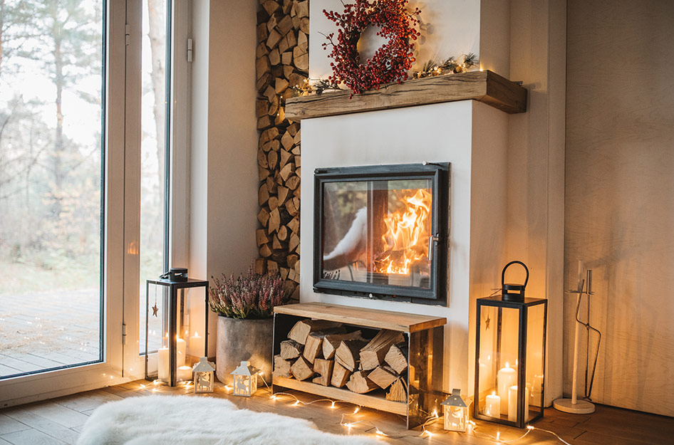 A cozy fireplace, recently renovated