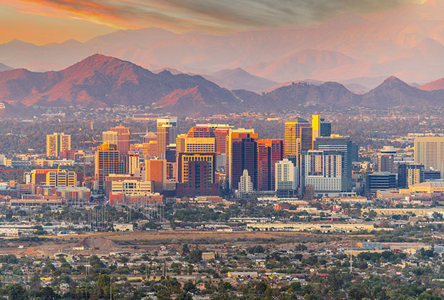 The Phoenix skyline at sunset