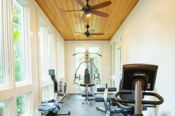 outdoor deck converted to home gym