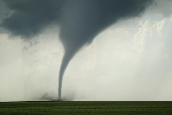 An image of a tordando that has touched down in Irving, TX.