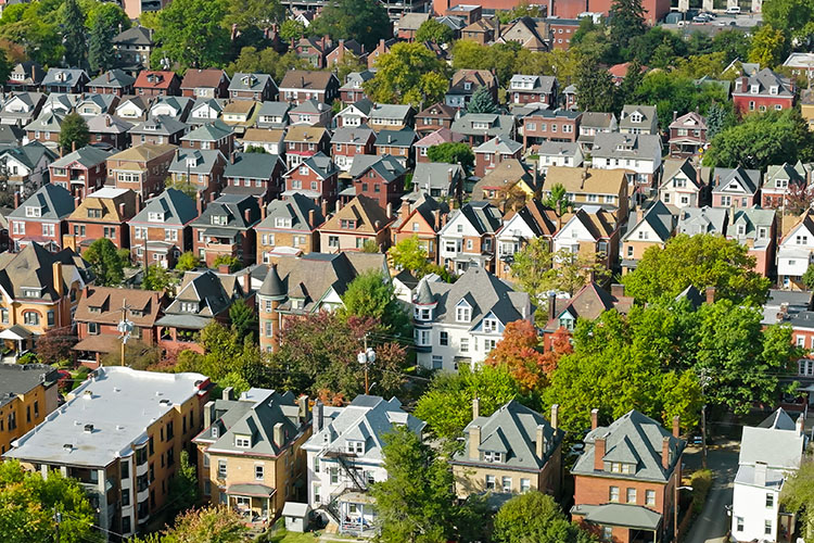 An aerial view of a Pittsburgh neighborhood