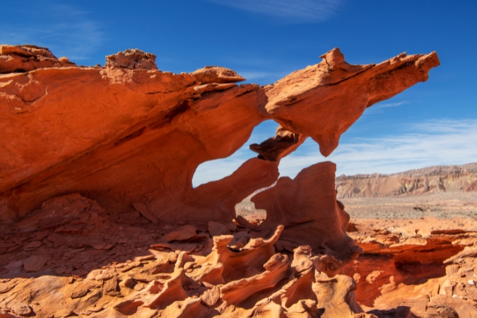 Impressive red sandstone formations at Gold Butte National Monument, a popular place to explore for those living in Mesquite, NV.