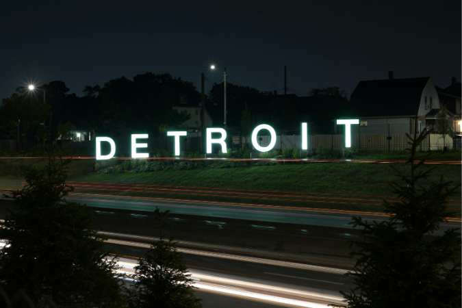 A neon sign that spells out 