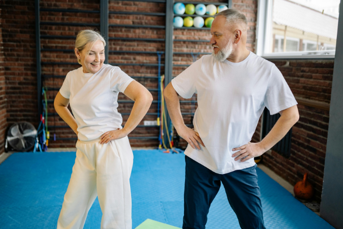 A mature couple exercises together at one of the best retirement communities in the U.S.