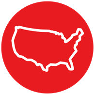 An icon outline of the continental United States