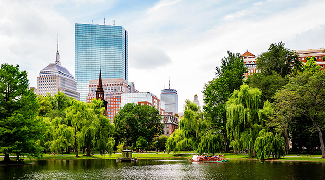 Boston park with a pond