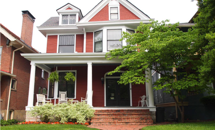 A two-story, historic home in the Highlands neighborhood of Louisville, Kentucky.