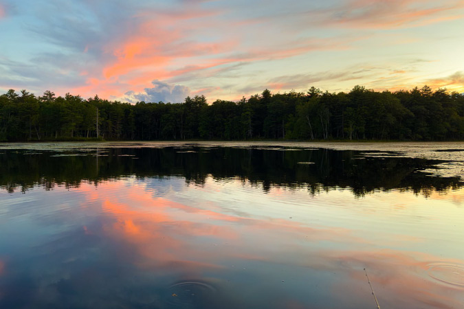 Sunset at Whitehall Pond in Rutland State Park, just 30 minutes from Worcester.