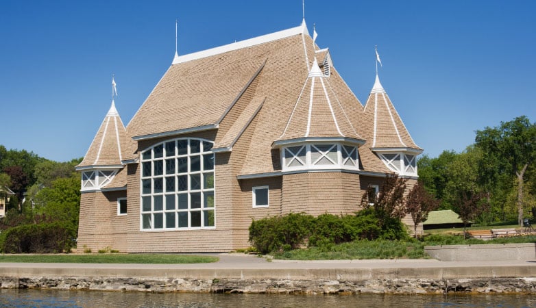 The castle-inspired Lake Harriet Band Shell venue in Linden Hills, Minneapolis