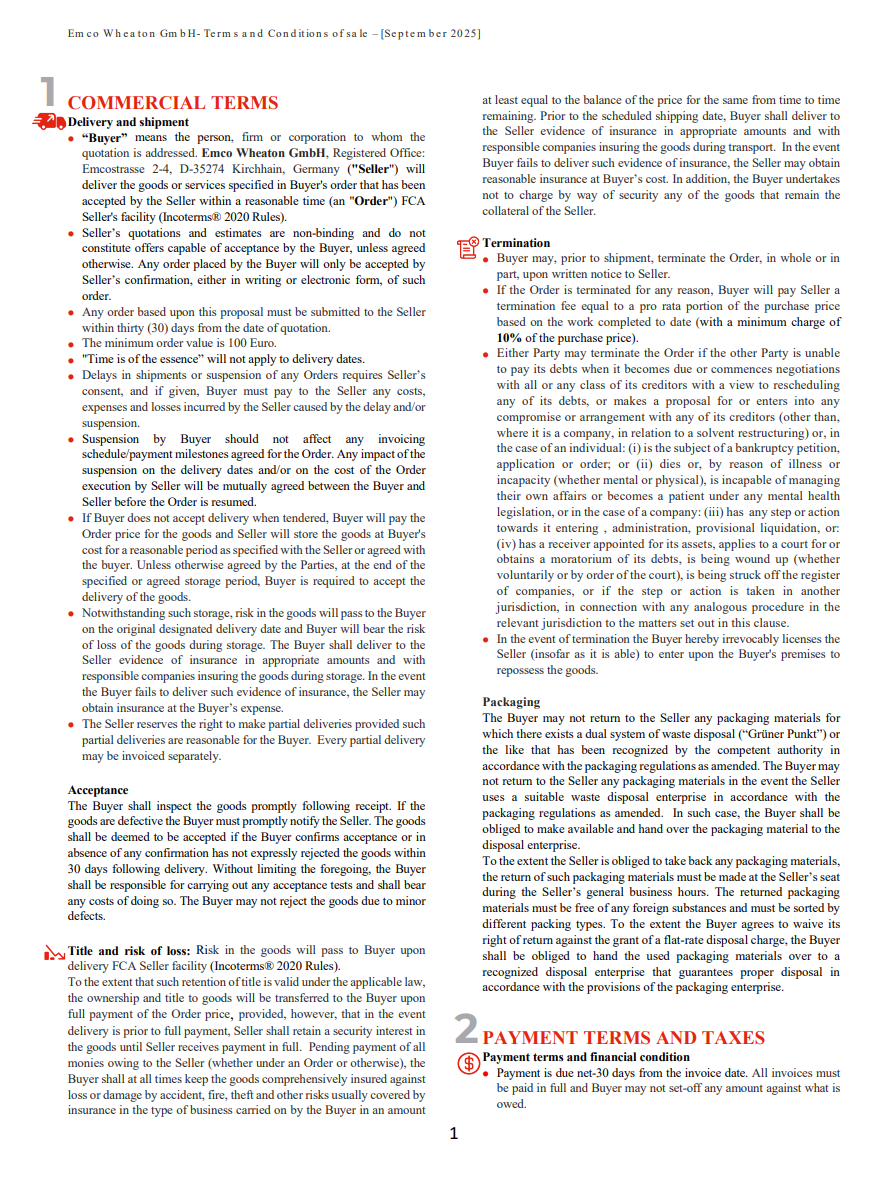 Emco Wheaton terms and conditions