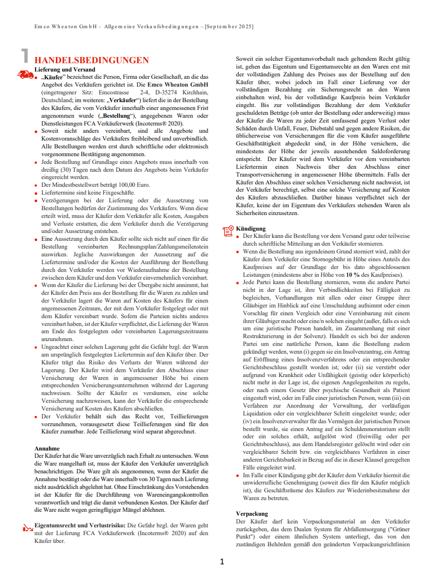 Emco Wheaton Terms and Conditions