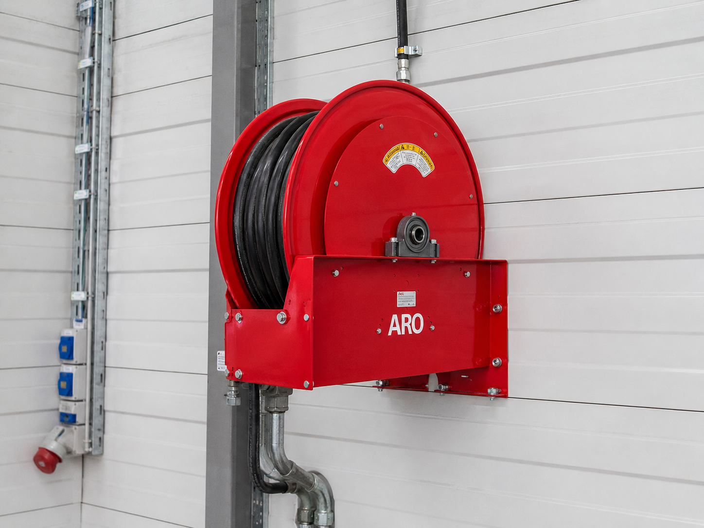 ARO hose reel mounted on a mining service truck for fuel and waste oil transfer