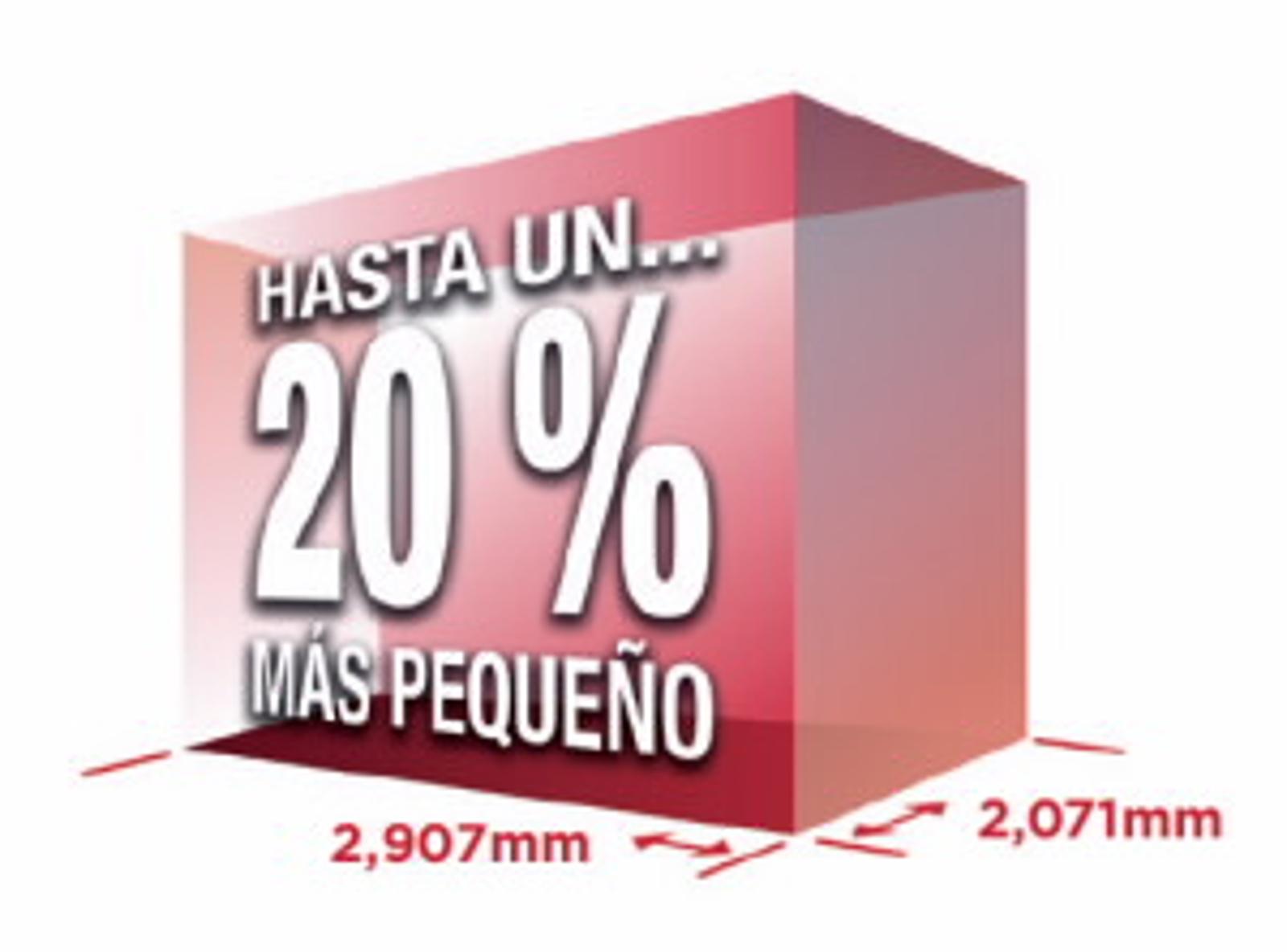 20 % menos de espacio