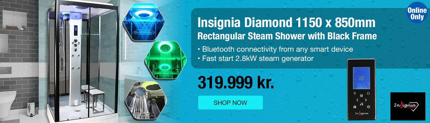 Insignia Diamond 1150 x 850mm Rectangular Steam Shower with Black Frame