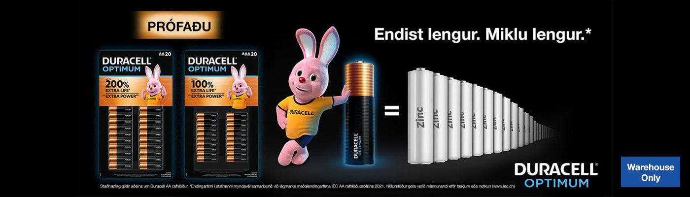 Lasts longer. Much longer.* Duracell Batteries. Warehouse Only
