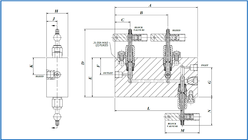 20S5 Manifold Block and Bleed Needle Valves Diagram