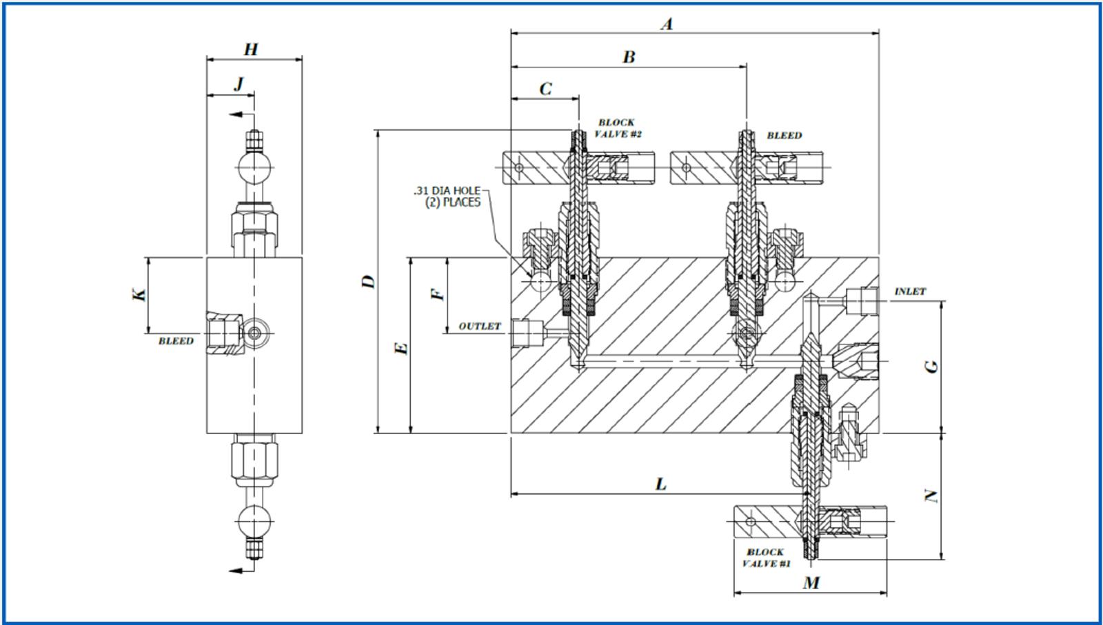 20S5 Manifold Block and Bleed Needle Valves Diagram
