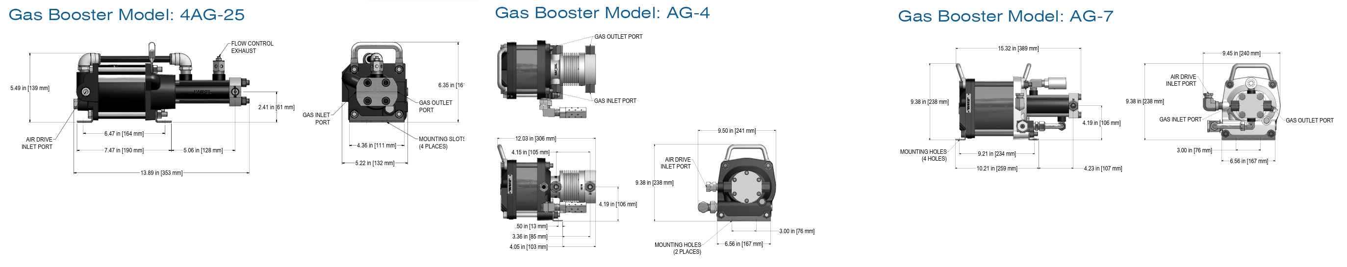 Gas Booster Dimensional Drawings Model 4AG-25, AG-4, AG-7