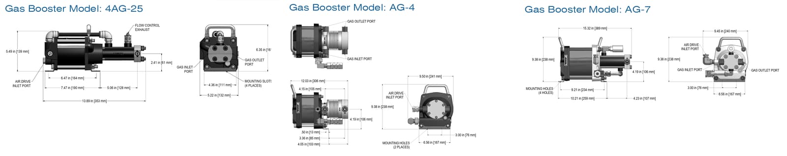 Gas Booster Dimensional Drawings Model 4AG-25, AG-4, AG-7