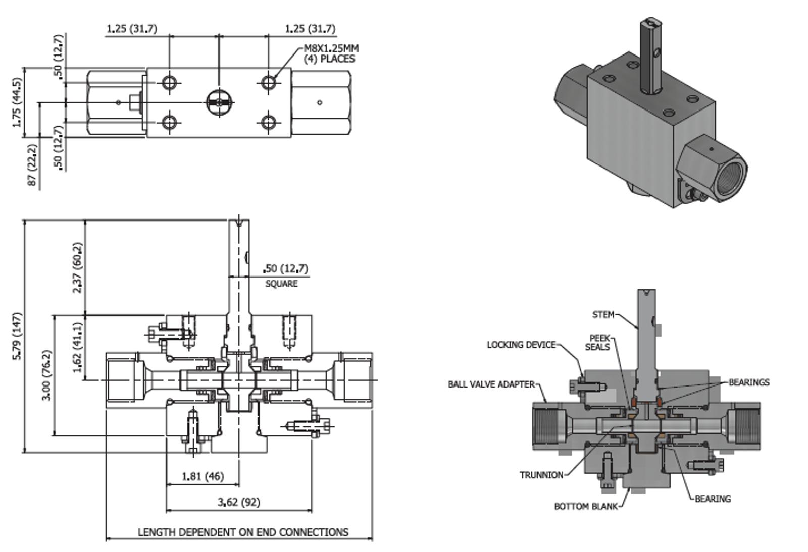 2-way Subsea Ball Valves: 3/8" Port