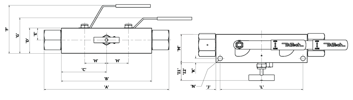 Double Block and Bleed Valve Floating Ball Schematic Drawings