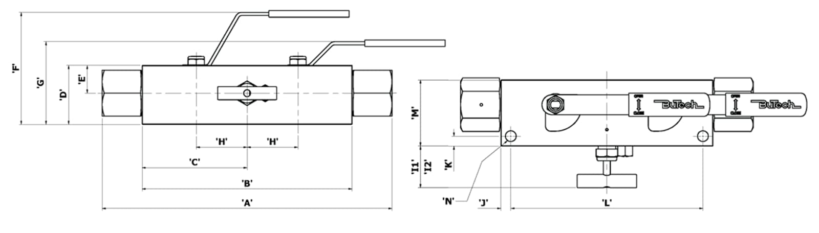Double Block and Bleed Valve Floating Ball Schematic Drawings