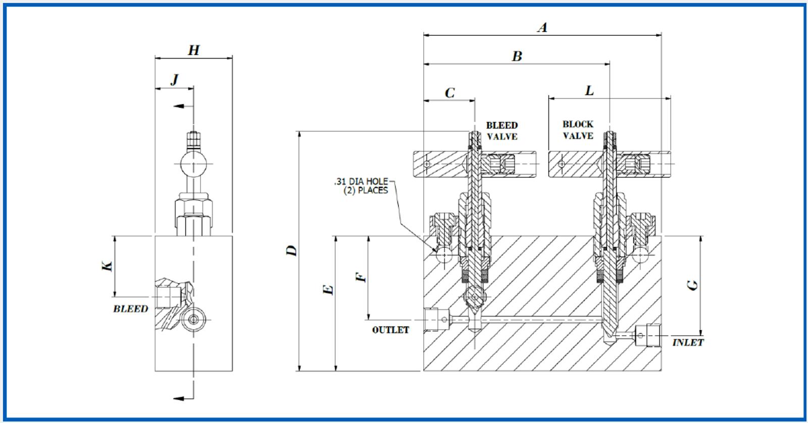 20S1 Manifold Single Block & Bleed diagram