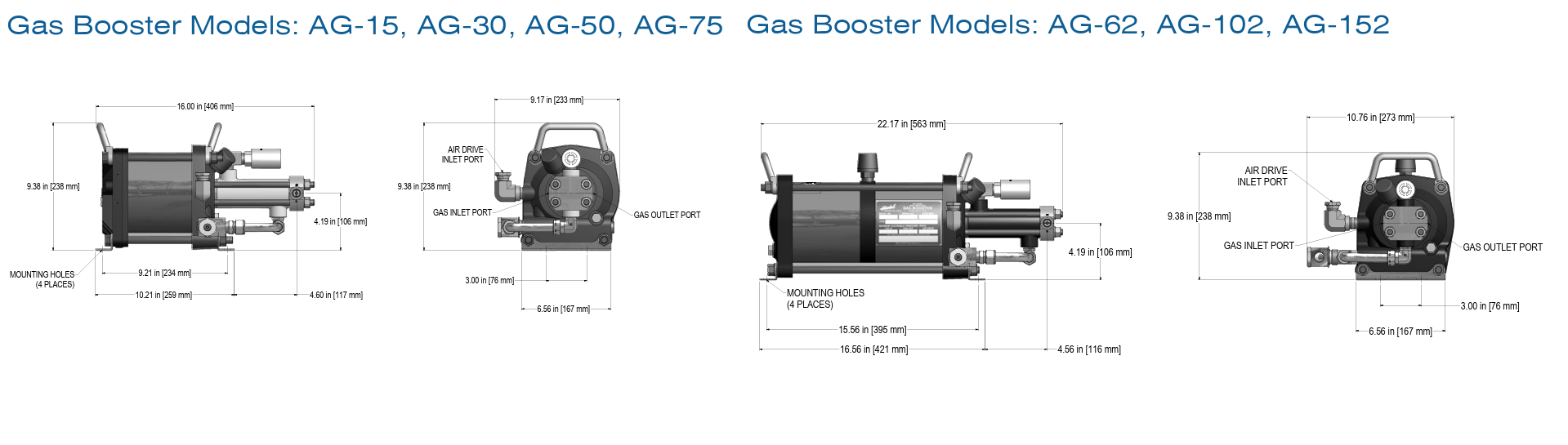 Gas Booster Models AG-15, AG-30, AG-50, AG-75, AG-62, AG-102, AG-152