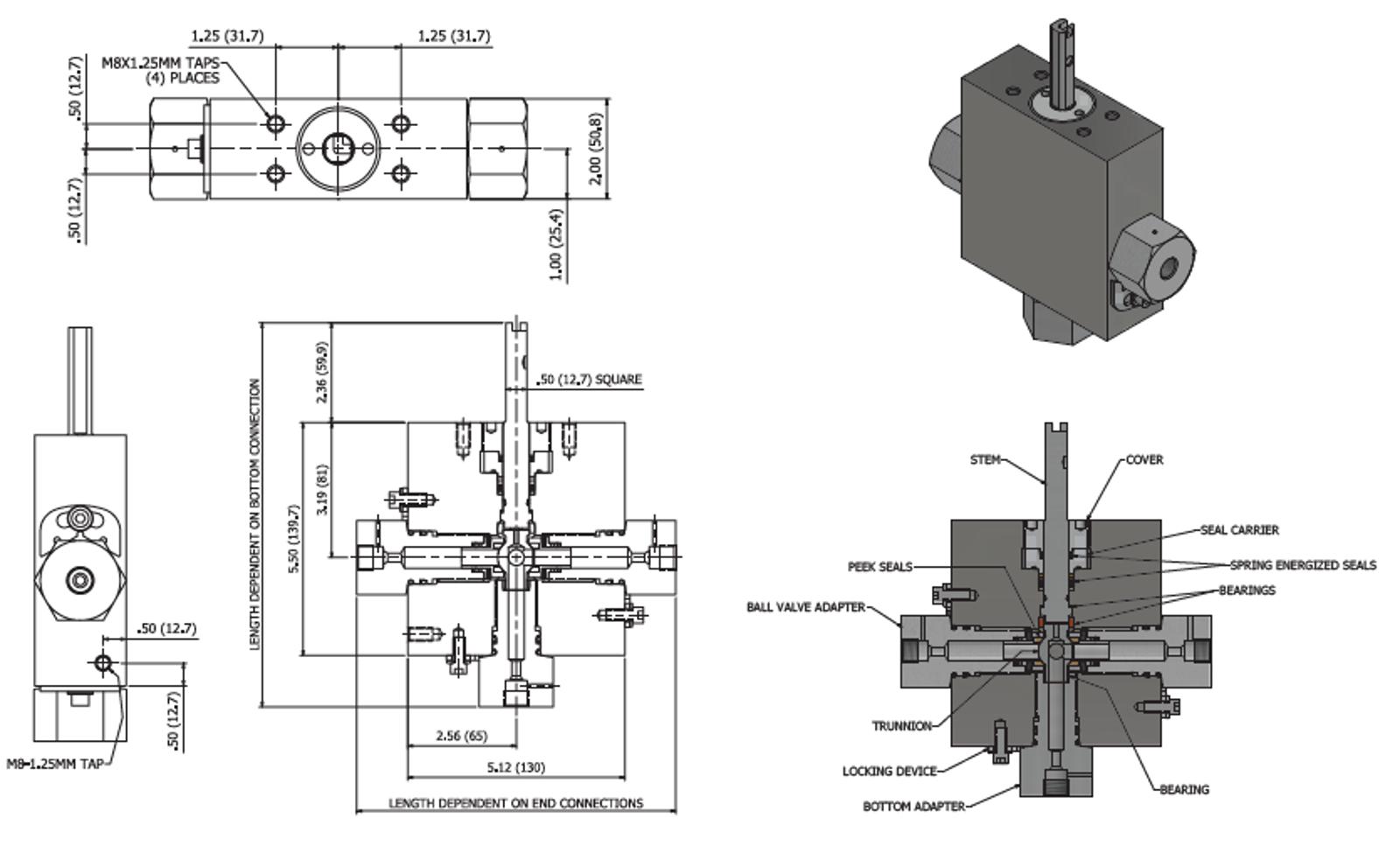 3-way Double Barrier Subsea Ball Valves: 3/8” Port
