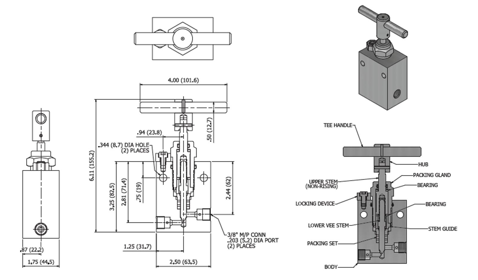 Subsea Needle Valve With Non-Rising Stem (0.203” Orifice)