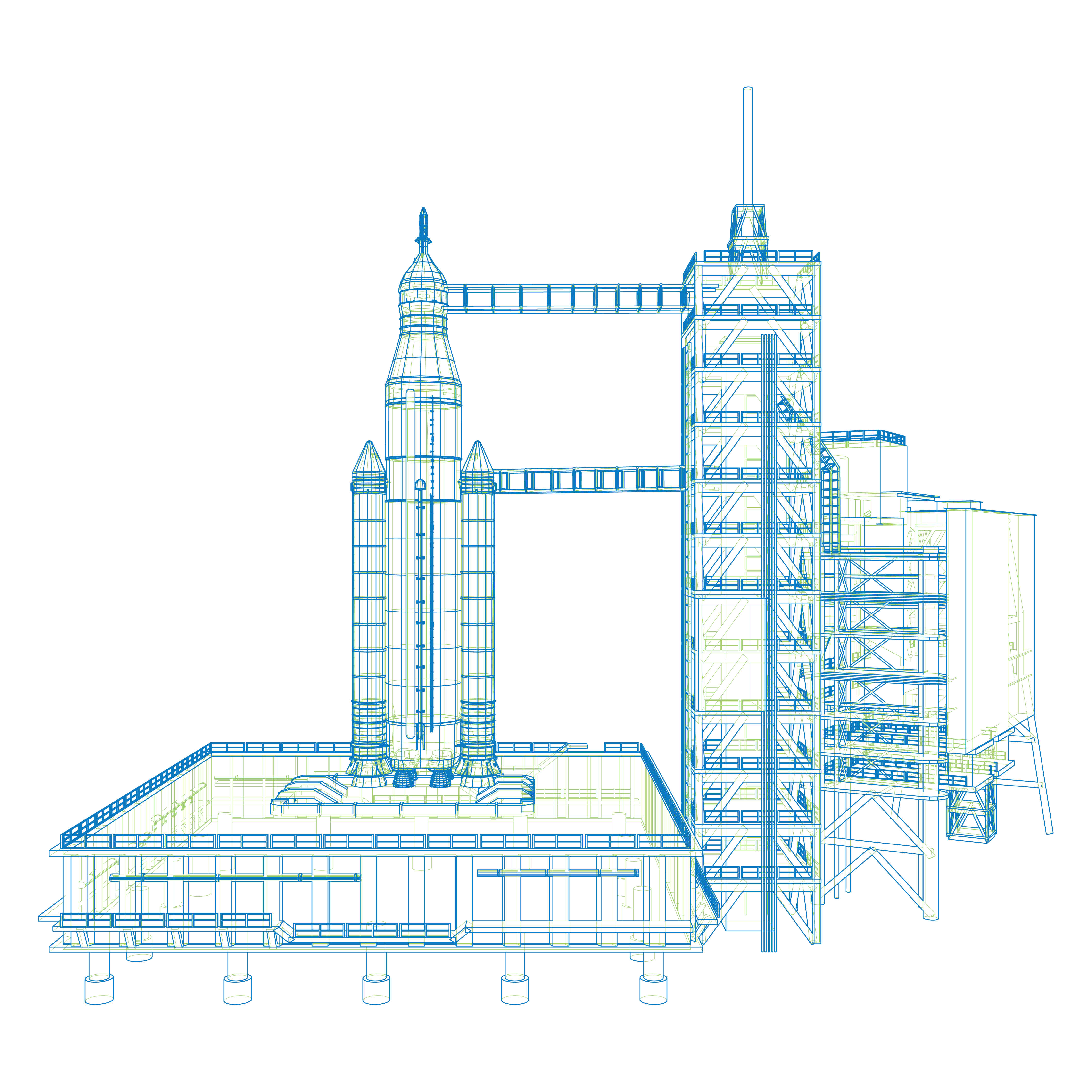 Line drawing of industrial facility