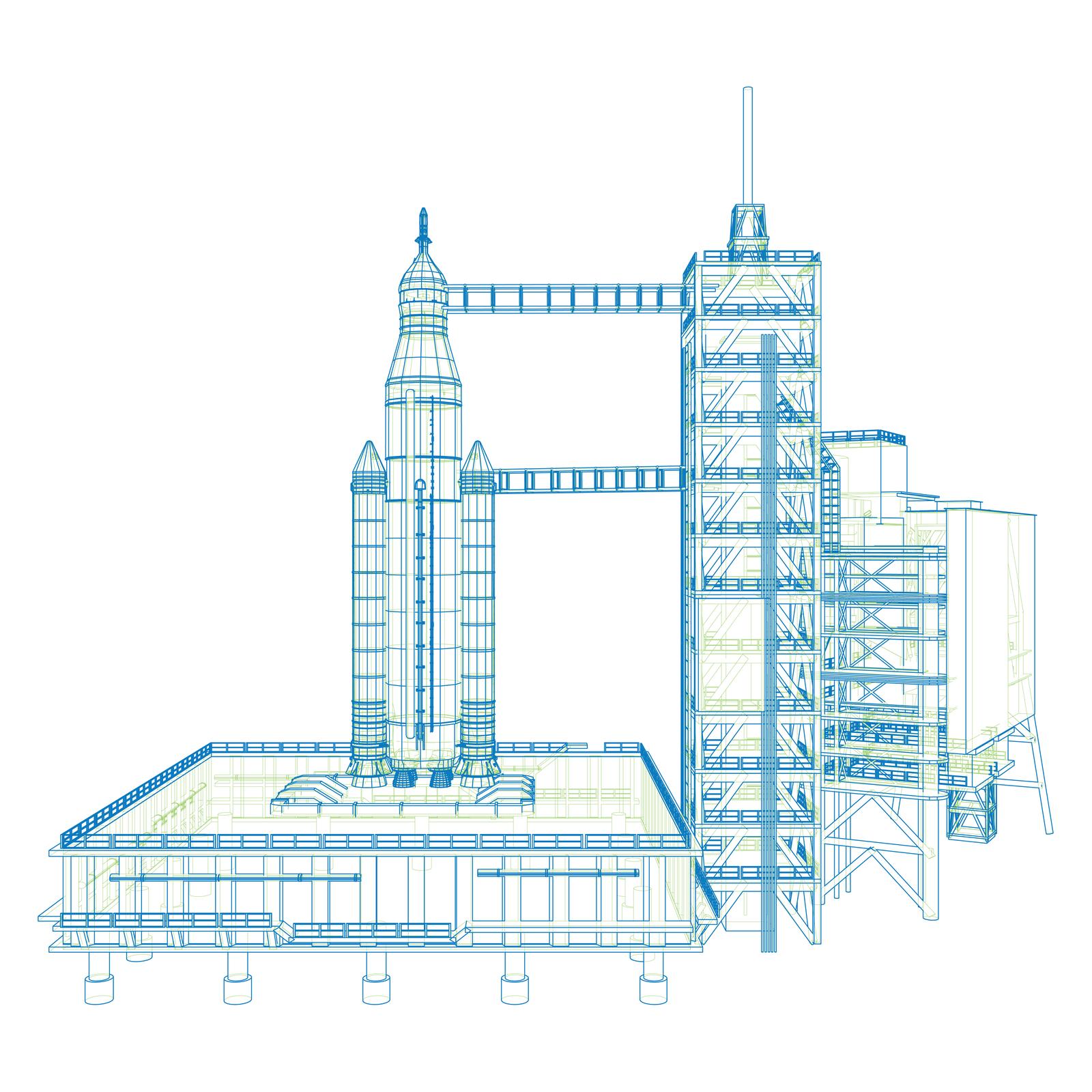 Line drawing of industrial facility