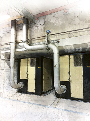 Installatie in een papierindustrieomgeving van twee Hibon Dewatering package DW units onder akoestische kappen voor een plug-and-play oplossing voor een droogtoepassing.