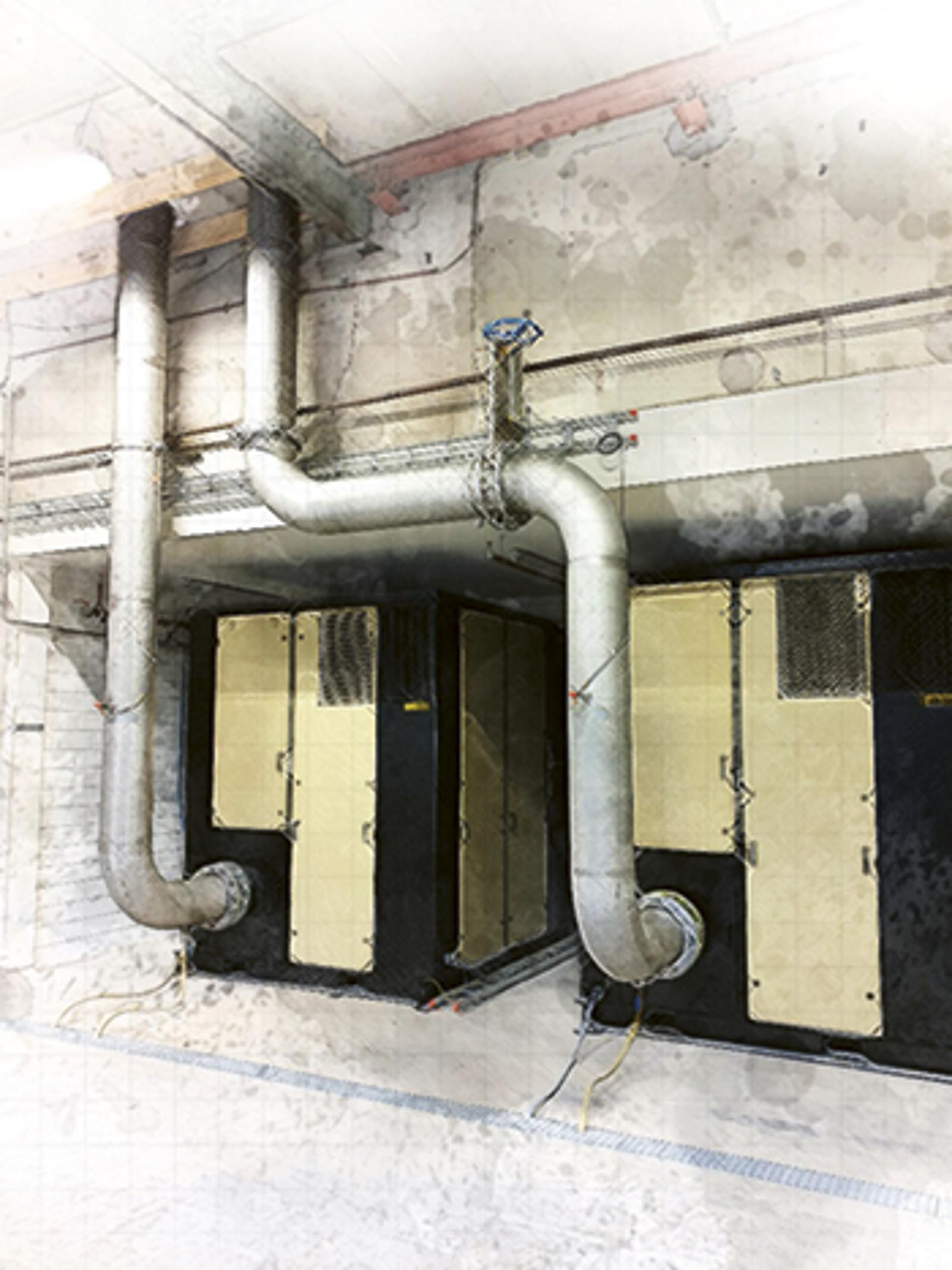Installatie in een papierindustrieomgeving van twee Hibon Dewatering package DW units onder akoestische kappen voor een plug-and-play oplossing voor een droogtoepassing.