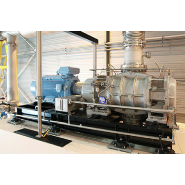 Large positive displacement gas blower designed for the EPR in the nuclear industry, equipped with special seals, applied in the context of MVR.