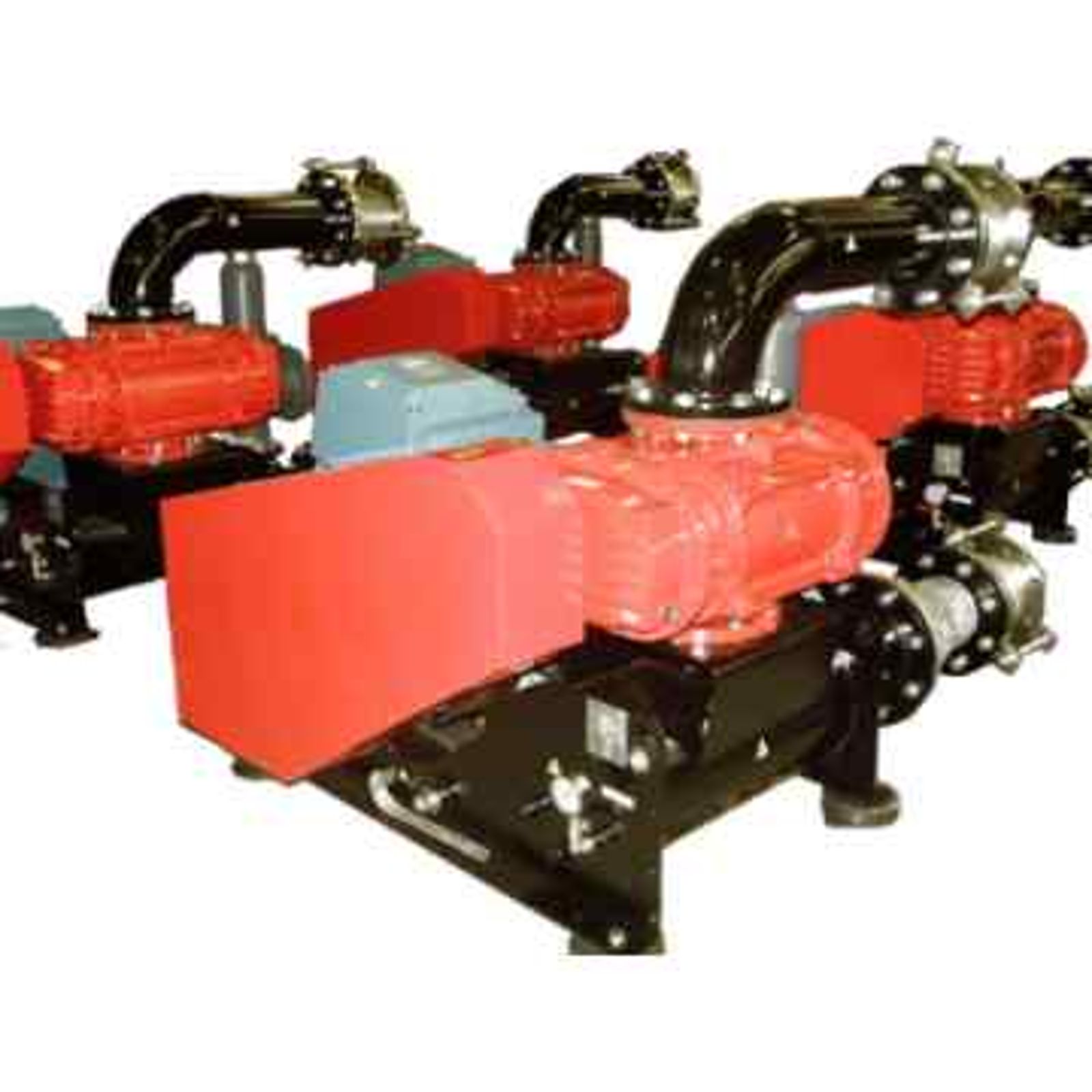 4 process positive displacement blowers installed in package in ATEX version with motor, base, and V-Belt protection.