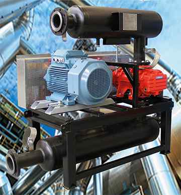 Photomontage of a Hibon unit equipped with rotary piston blowers used for a biogas application.